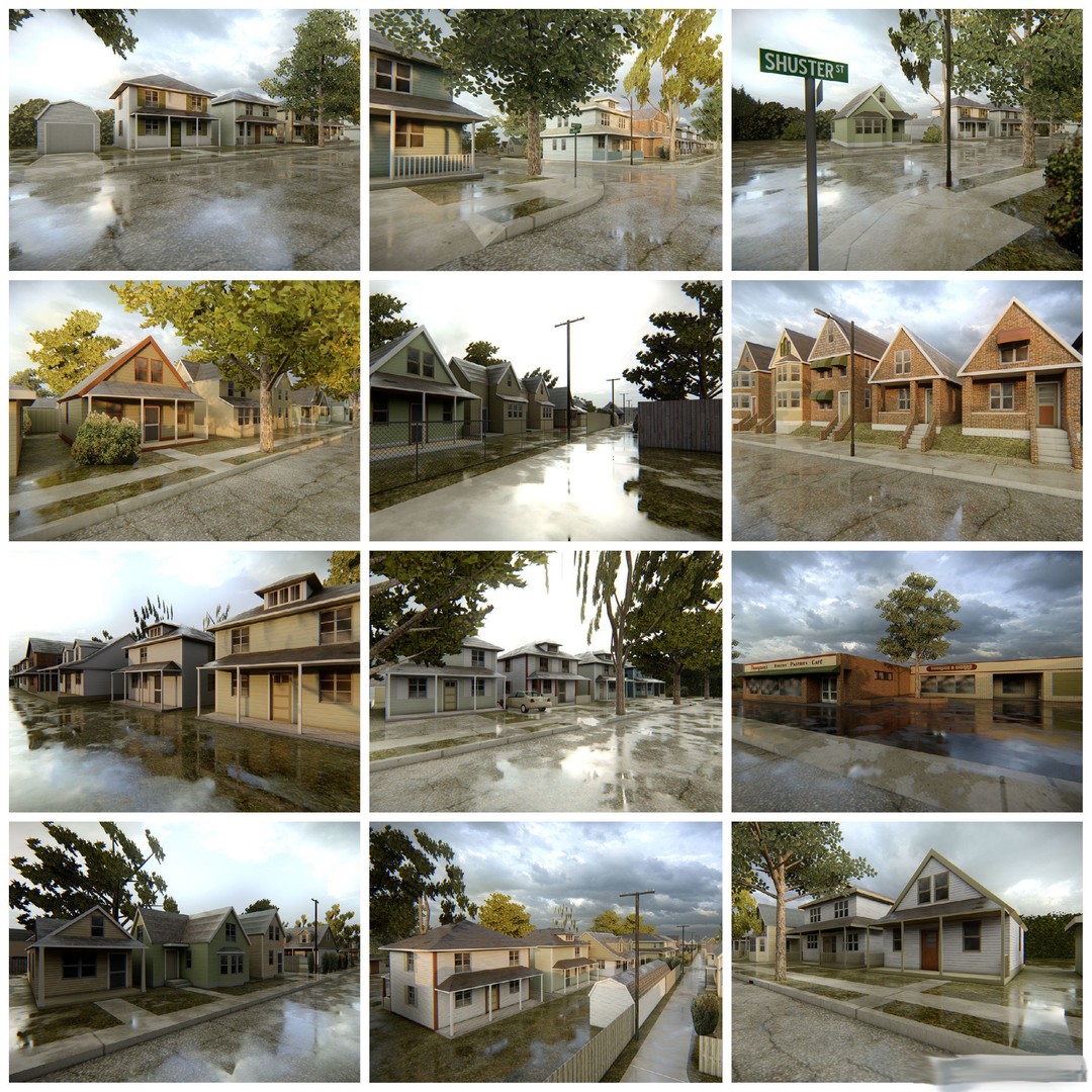 American District 3D Model – Low Poly Cityscape Asset, PBR Textures - View 3