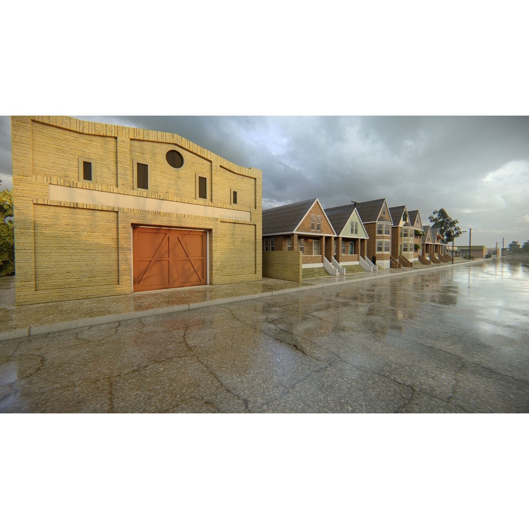 American District 3D Model – Low Poly Cityscape Asset, PBR Textures - View 5