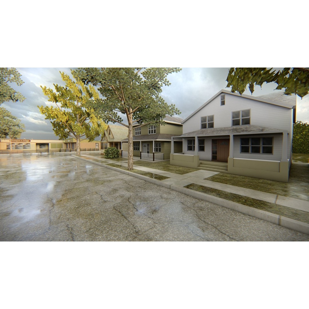 American District 3D Model – Low Poly Cityscape Asset, PBR Textures - View 8