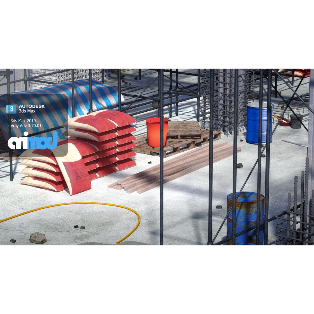 Construction Site 3D Model – High Poly Industrial Asset, FBX, PBR - View 3