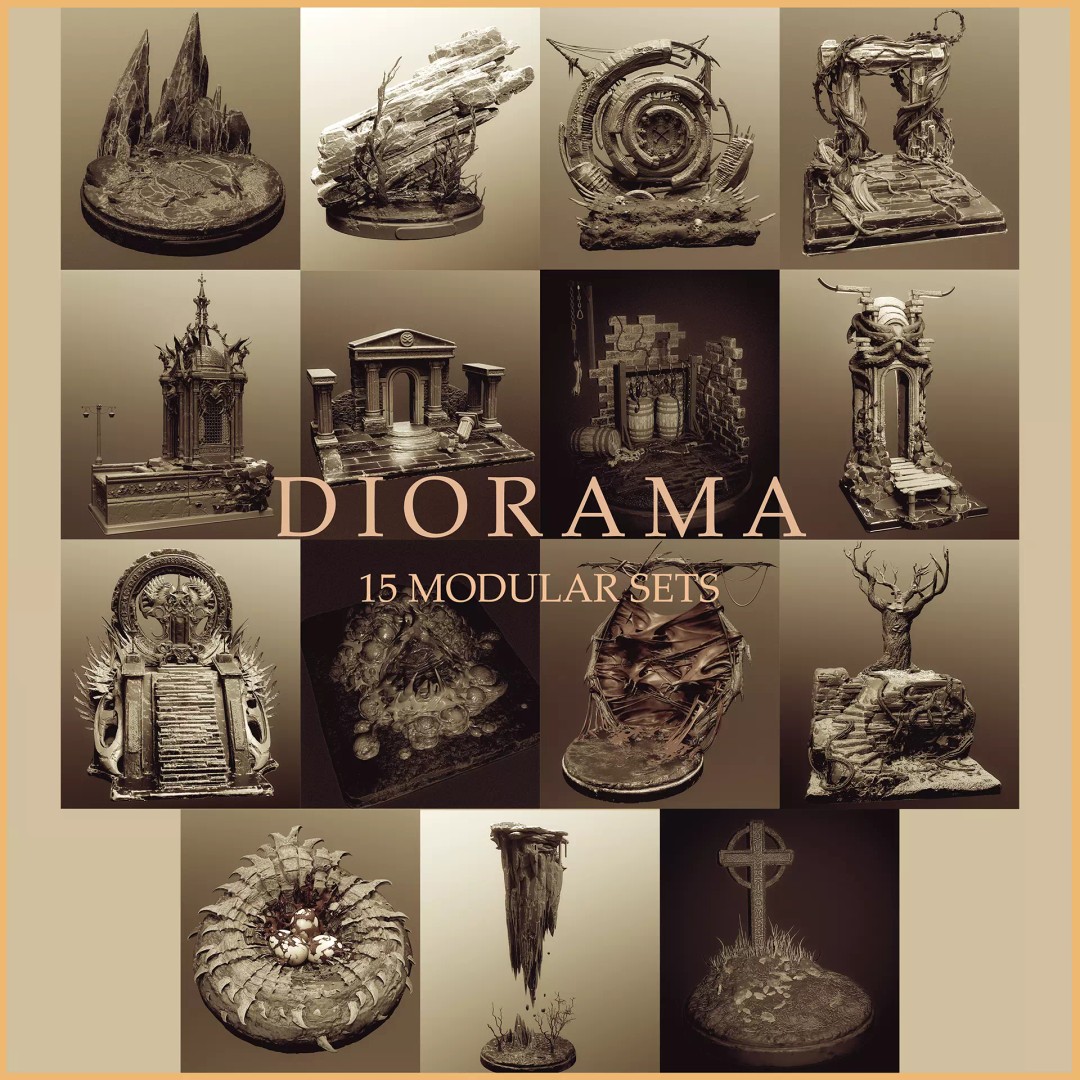 Modular Diorama 3D Model – 15 Bases for Fantasy & Sci-Fi Scenes - View 2
