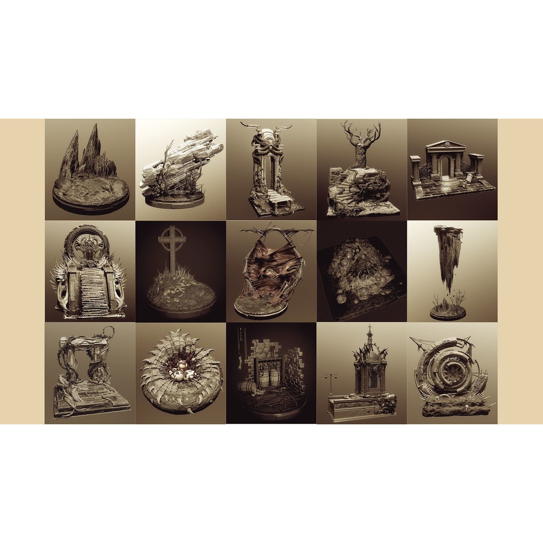 Modular Diorama 3D Model – 15 Bases for Fantasy & Sci-Fi Scenes - View 3