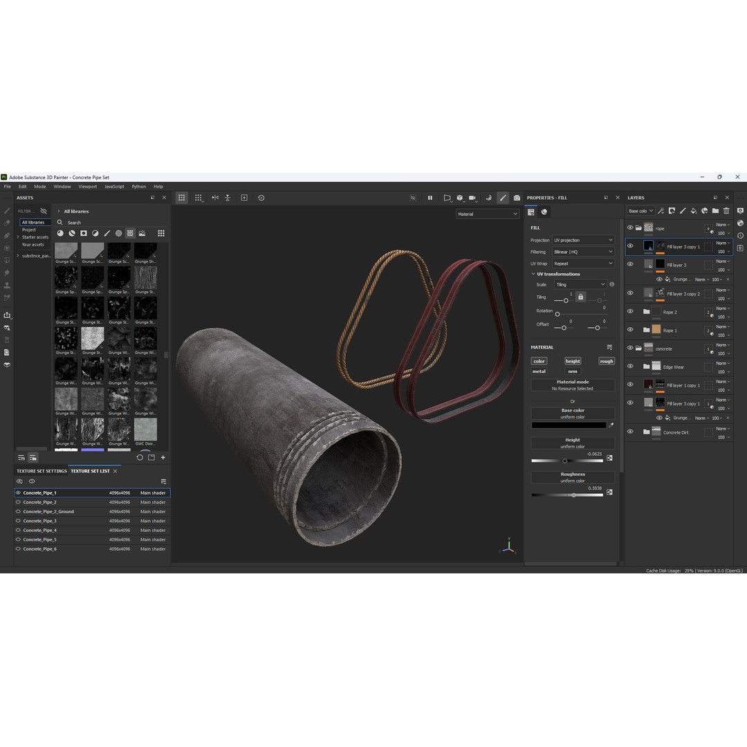 Modular Concrete Pipe Set 3D Model – Low Poly Game Ready, FBX, OBJ