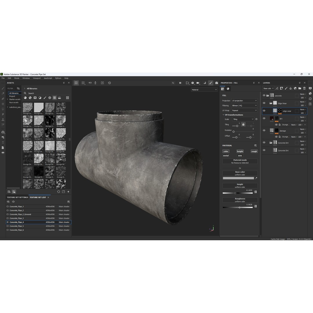 Modular Concrete Pipe Set 3D Model – Low Poly Game Ready, FBX, OBJ - View 18