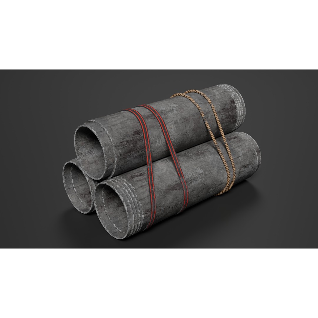 Modular Concrete Pipe Set 3D Model – Low Poly Game Ready, FBX, OBJ - View 3