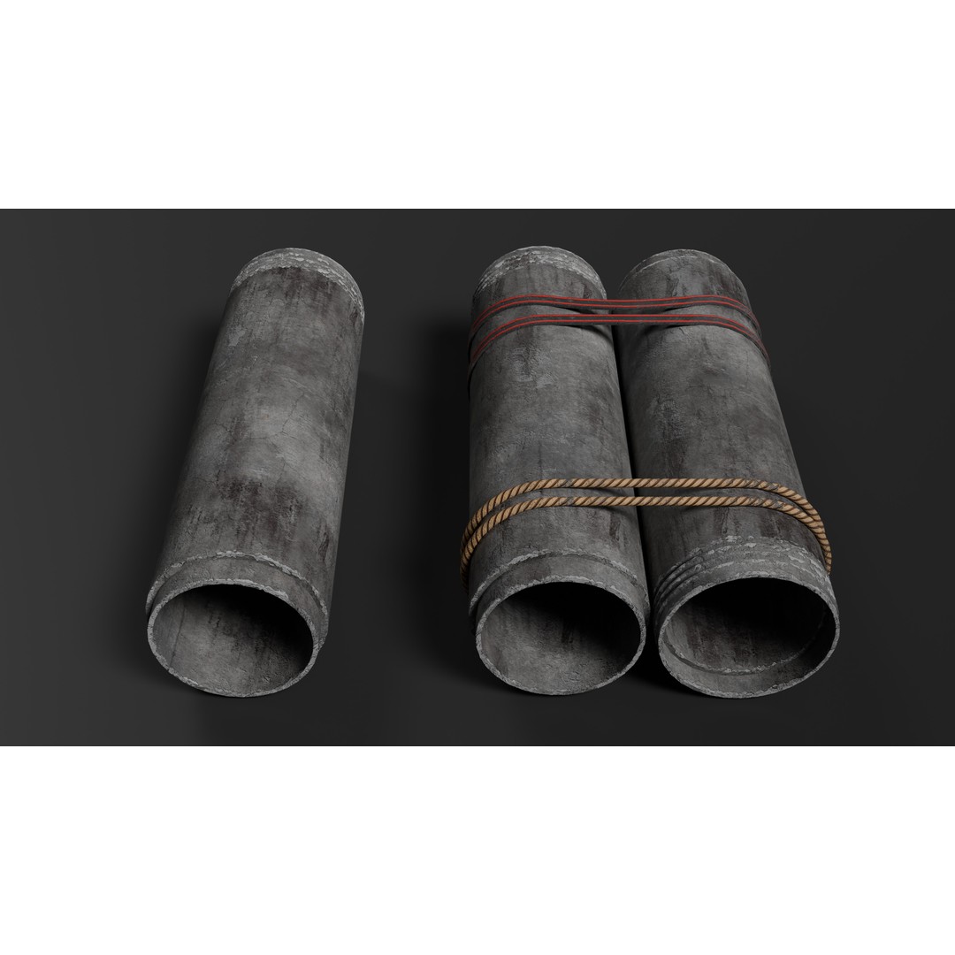Modular Concrete Pipe Set 3D Model – Low Poly Game Ready, FBX, OBJ - View 4