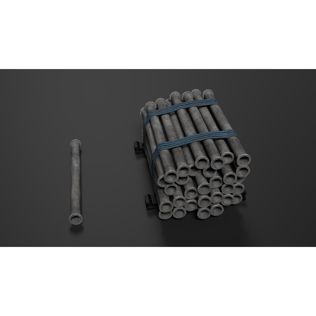 Modular Concrete Pipe Set 3D Model – Low Poly Game Ready, FBX, OBJ - View 5