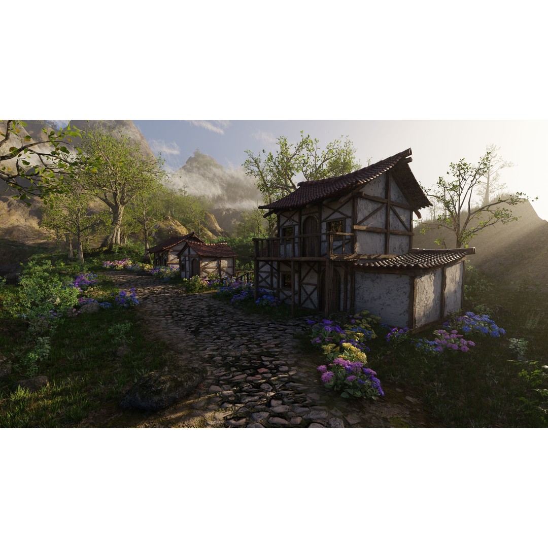 Medieval Bridge Scene 3D Model – High Poly Landscape Asset for Blender - View 10