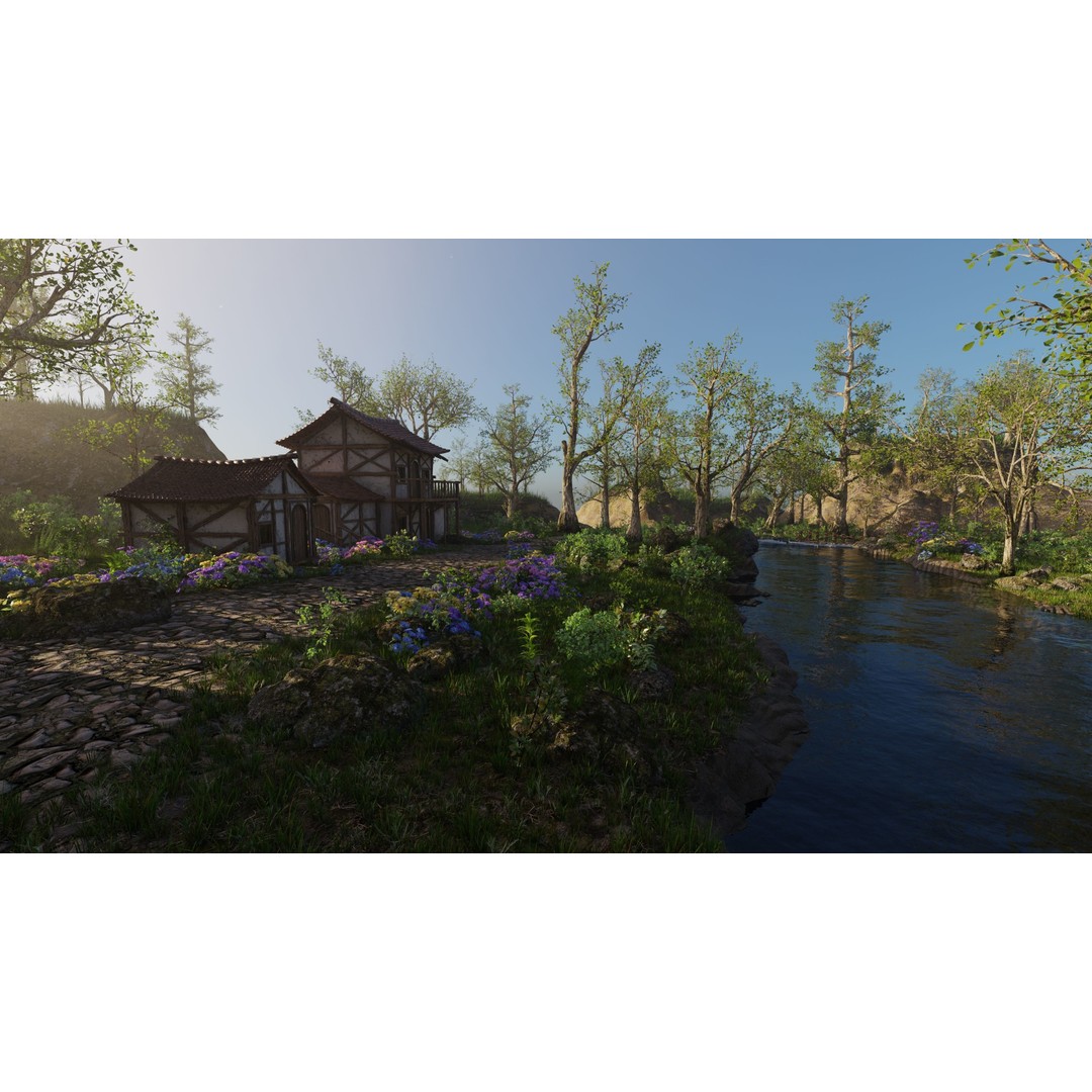 Medieval Bridge Scene 3D Model – High Poly Landscape Asset for Blender - View 12