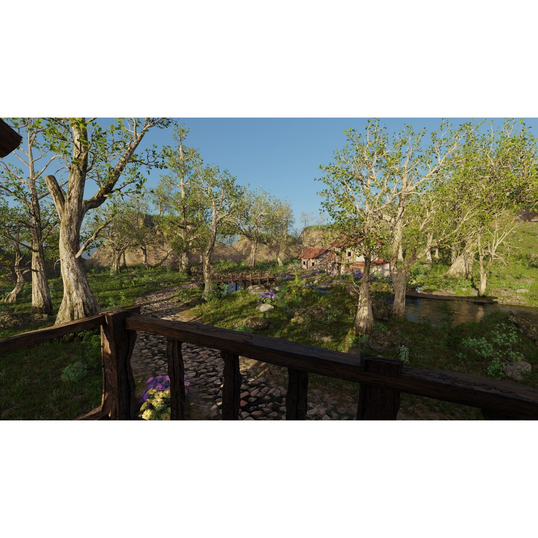 Medieval Bridge Scene 3D Model – High Poly Landscape Asset for Blender - View 13