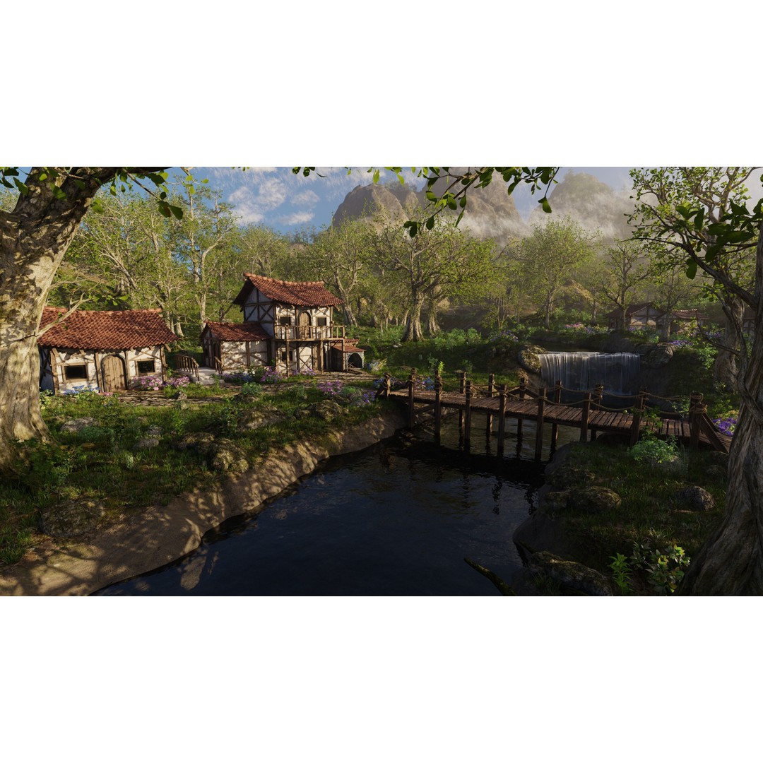 Medieval Bridge Scene 3D Model – High Poly Landscape Asset for Blender - View 3