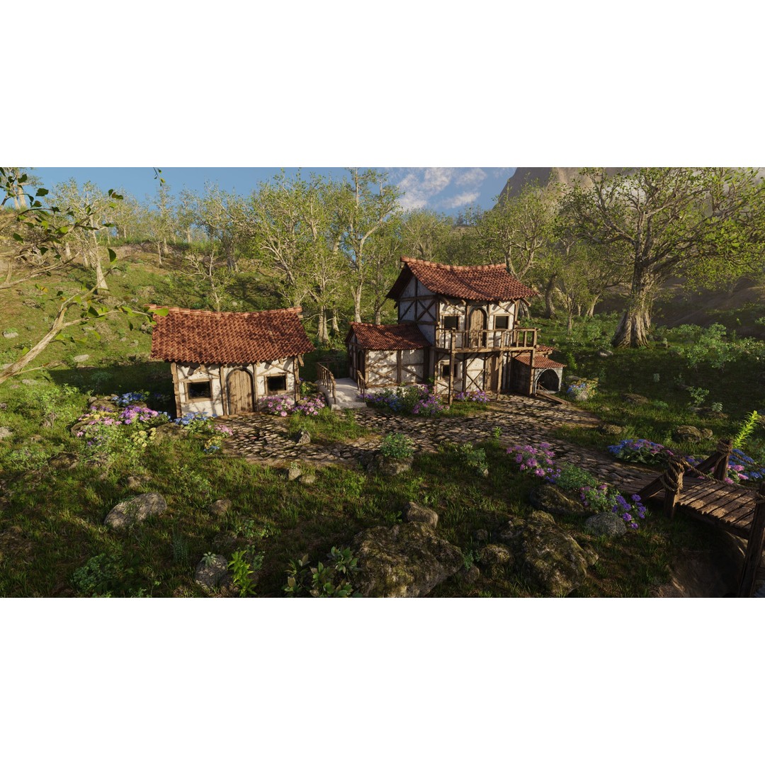Medieval Bridge Scene 3D Model – High Poly Landscape Asset for Blender - View 5