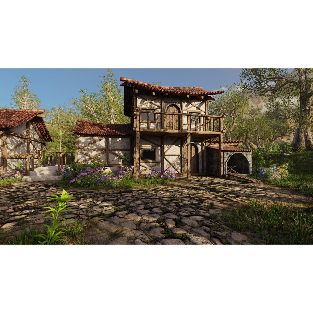 Medieval Bridge Scene 3D Model – High Poly Landscape Asset for Blender - View 6