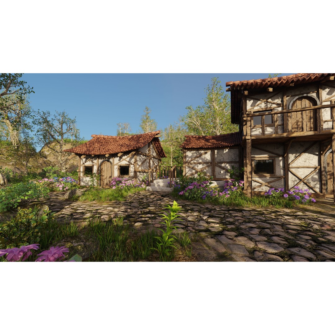 Medieval Bridge Scene 3D Model – High Poly Landscape Asset for Blender - View 7