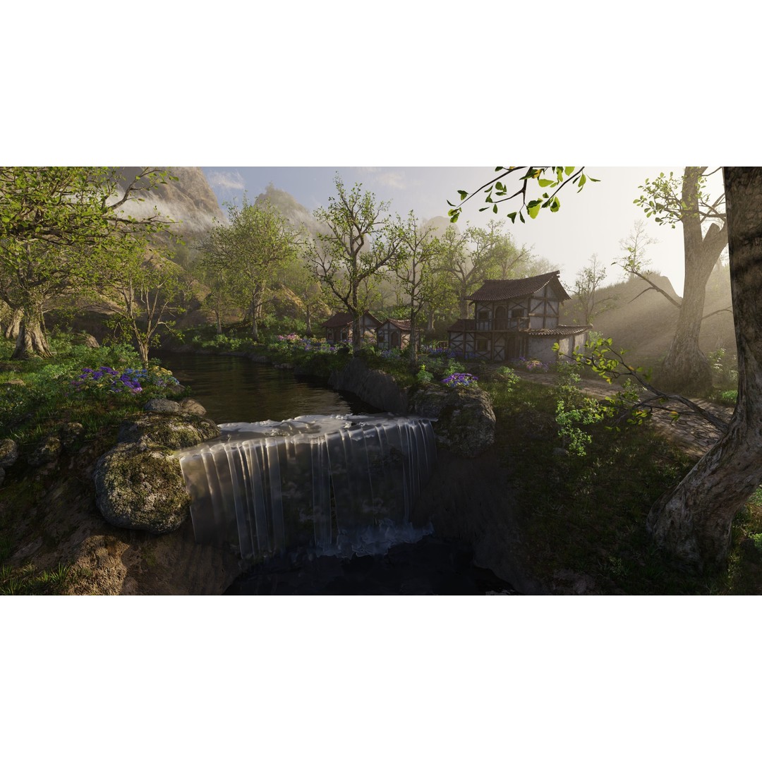 Medieval Bridge Scene 3D Model – High Poly Landscape Asset for Blender - View 8