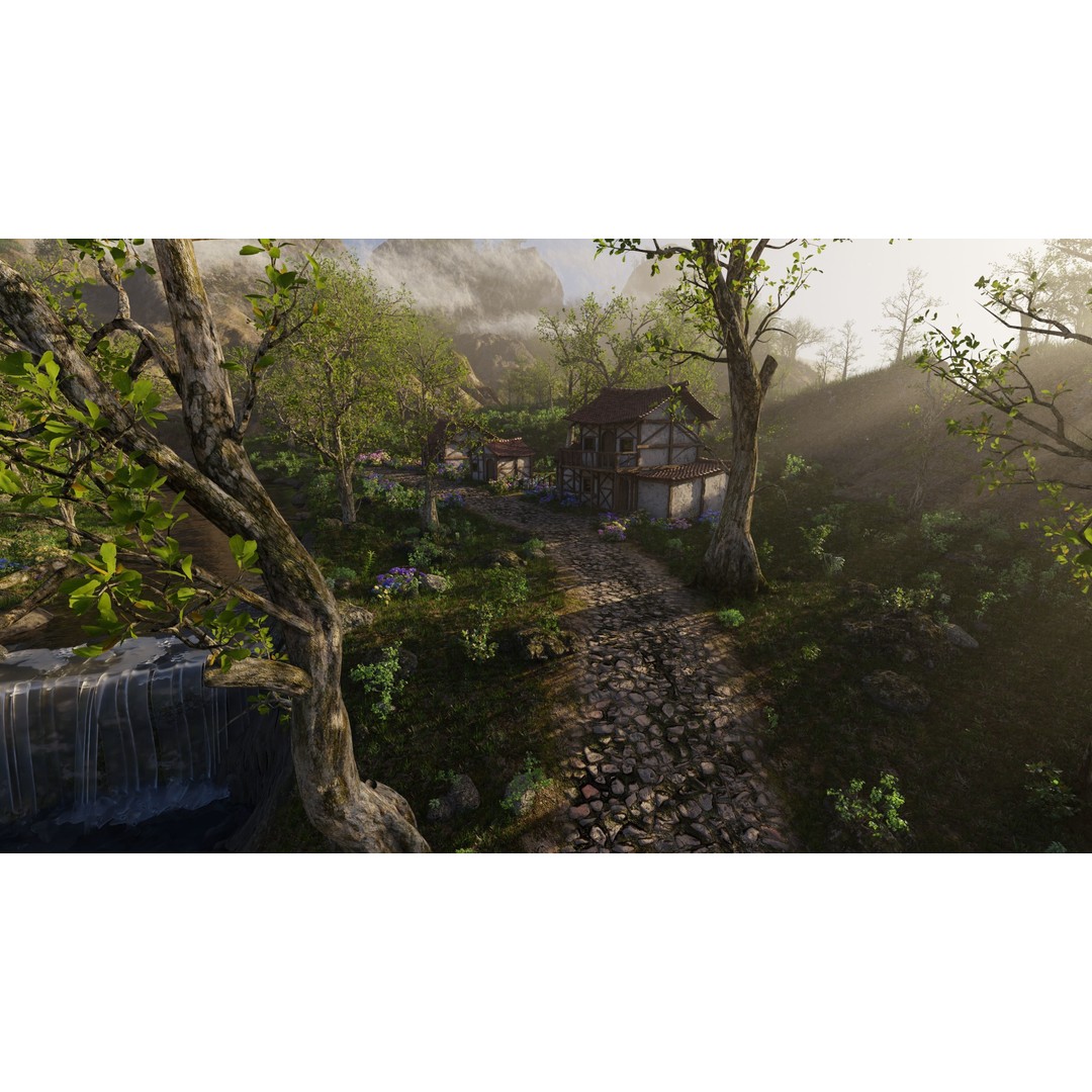 Medieval Bridge Scene 3D Model – High Poly Landscape Asset for Blender - View 9