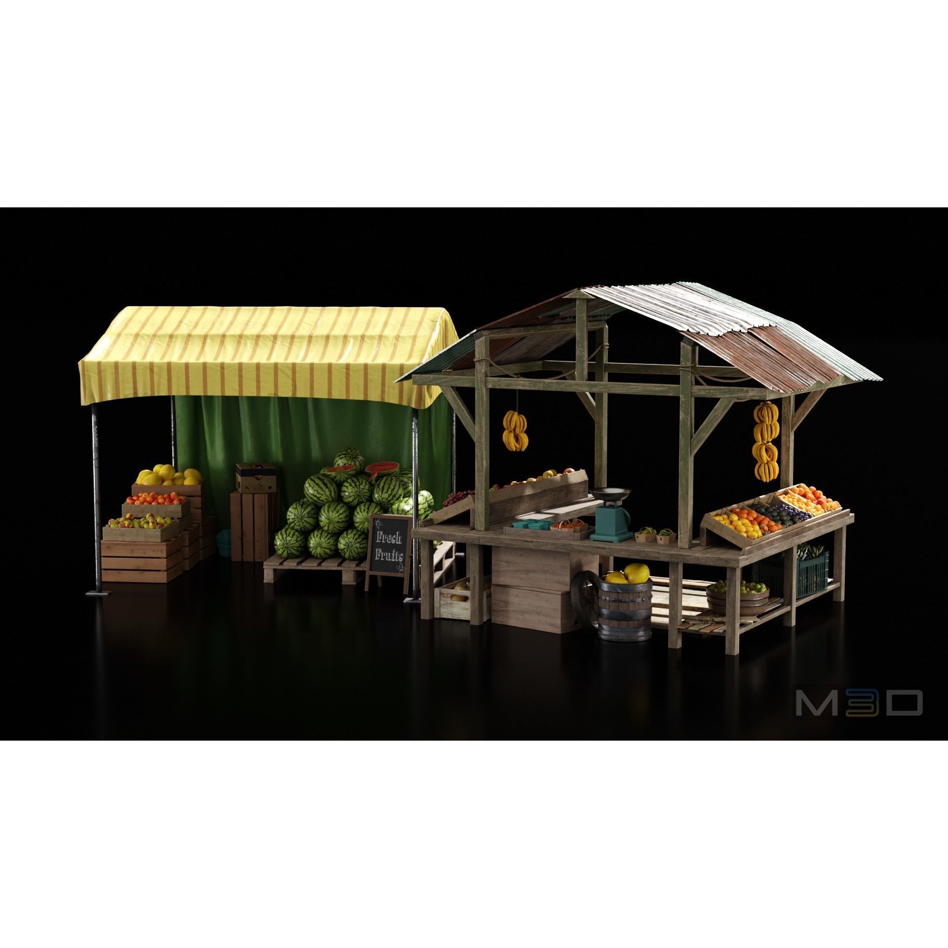 Fruit Market - Low-Poly Game-Ready 3D Model - View 3