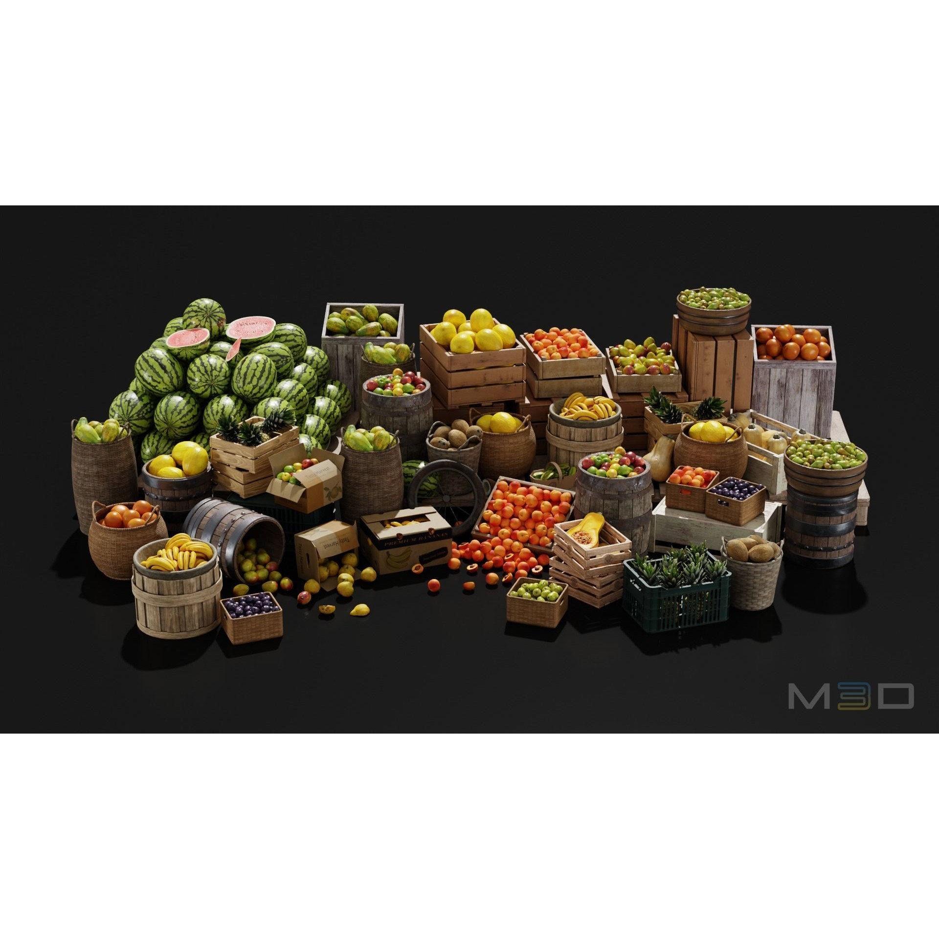 Fruit Market - Low-Poly Game-Ready 3D Model - View 6