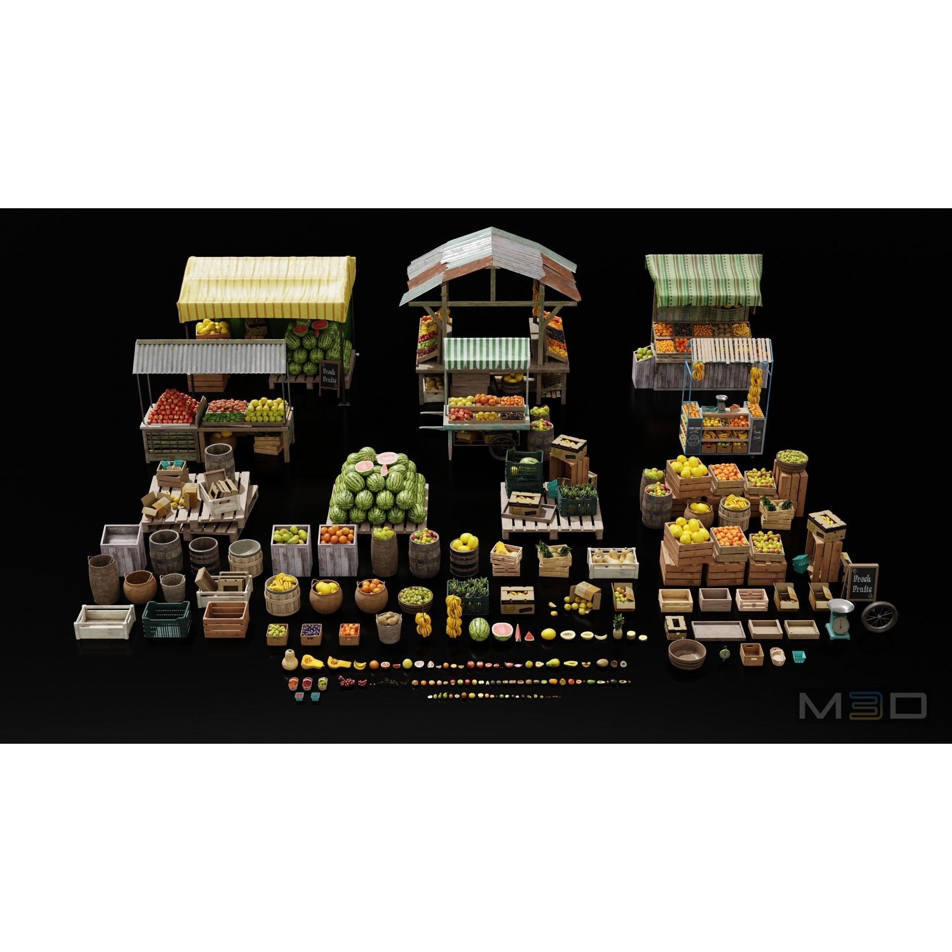 Fruit Market - Low-Poly Game-Ready 3D Model - View 8