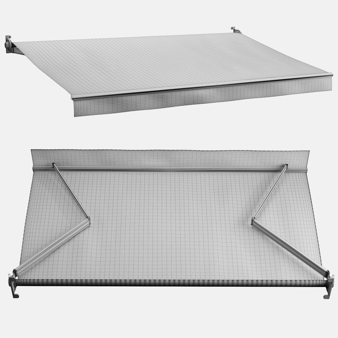 Elbow Awning 3D Model – Contemporary Cafe Canopy Set, FBX & OBJ - View 14