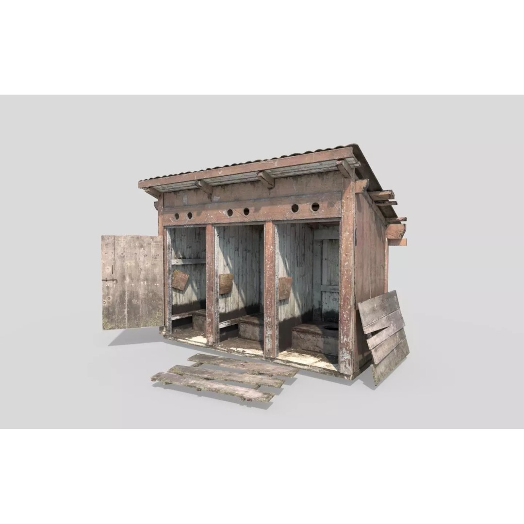 Abandoned Wooden Toilets 3D Model – Realistic PBR Asset, FBX, OBJ - View 2