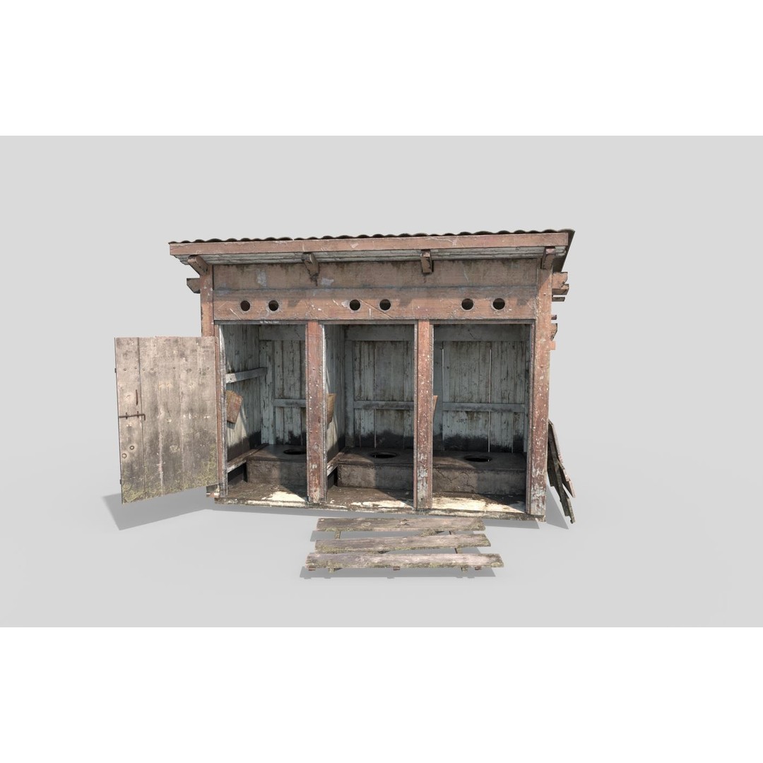 Abandoned Wooden Toilets 3D Model – Realistic PBR Asset, FBX, OBJ - View 4