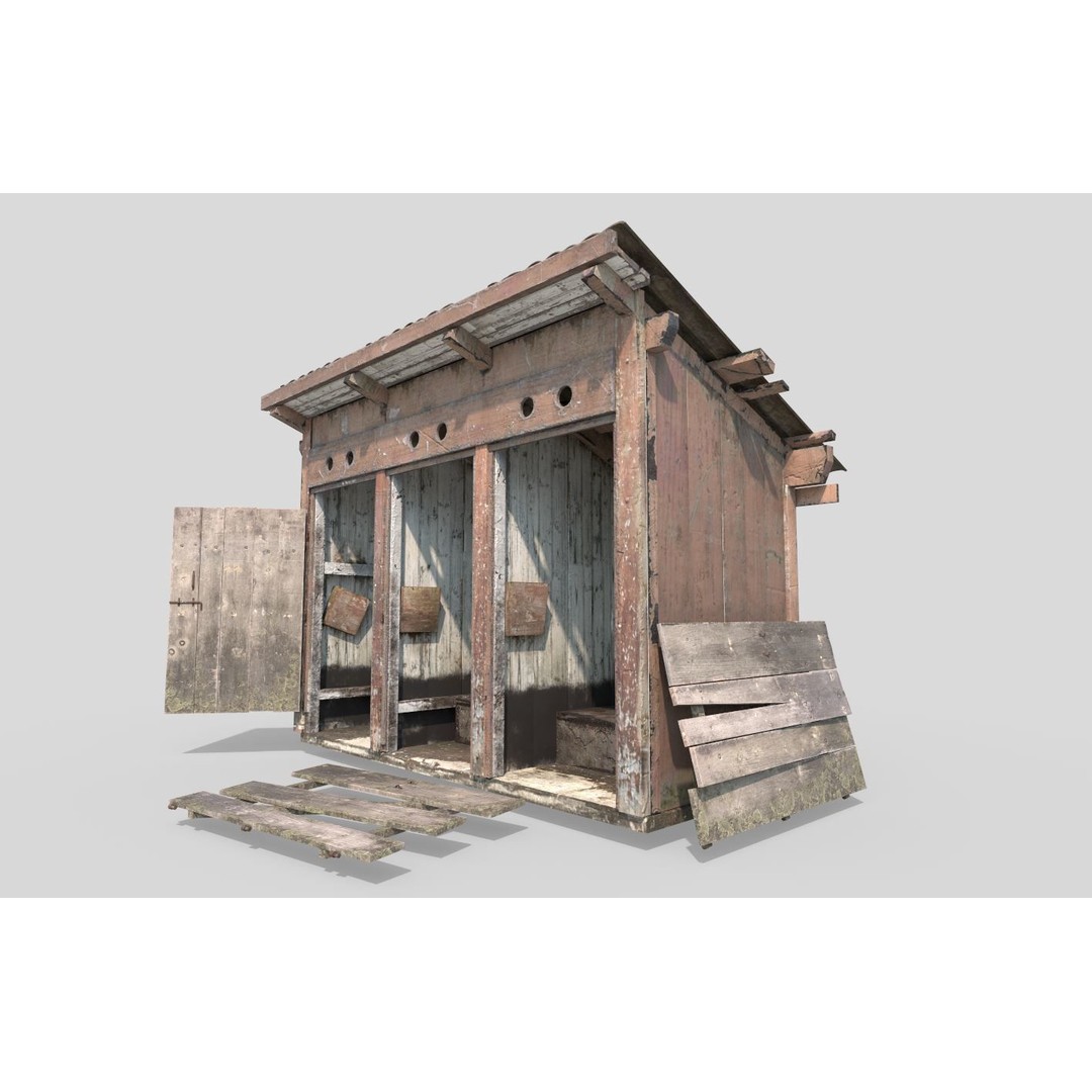 Abandoned Wooden Toilets 3D Model – Realistic PBR Asset, FBX, OBJ - View 5
