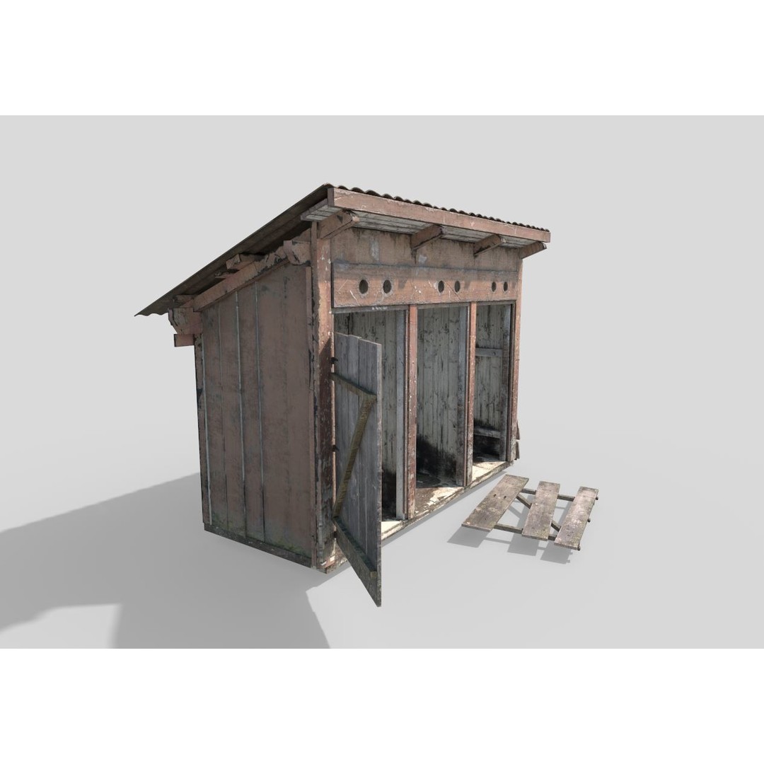Abandoned Wooden Toilets 3D Model – Realistic PBR Asset, FBX, OBJ - View 7