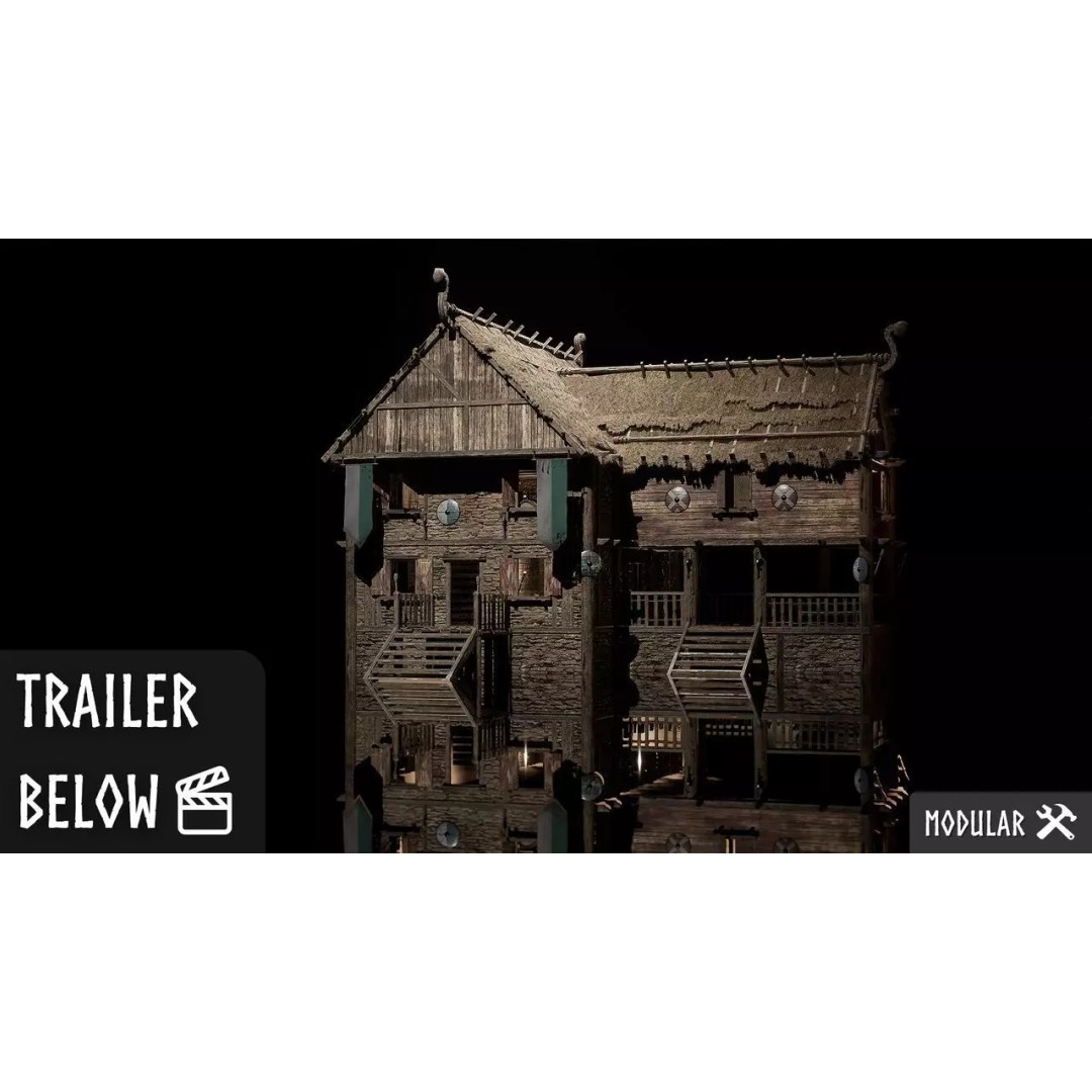 Modular Medieval Houses 3D Model – Low Poly Game Asset, FBX - View 2