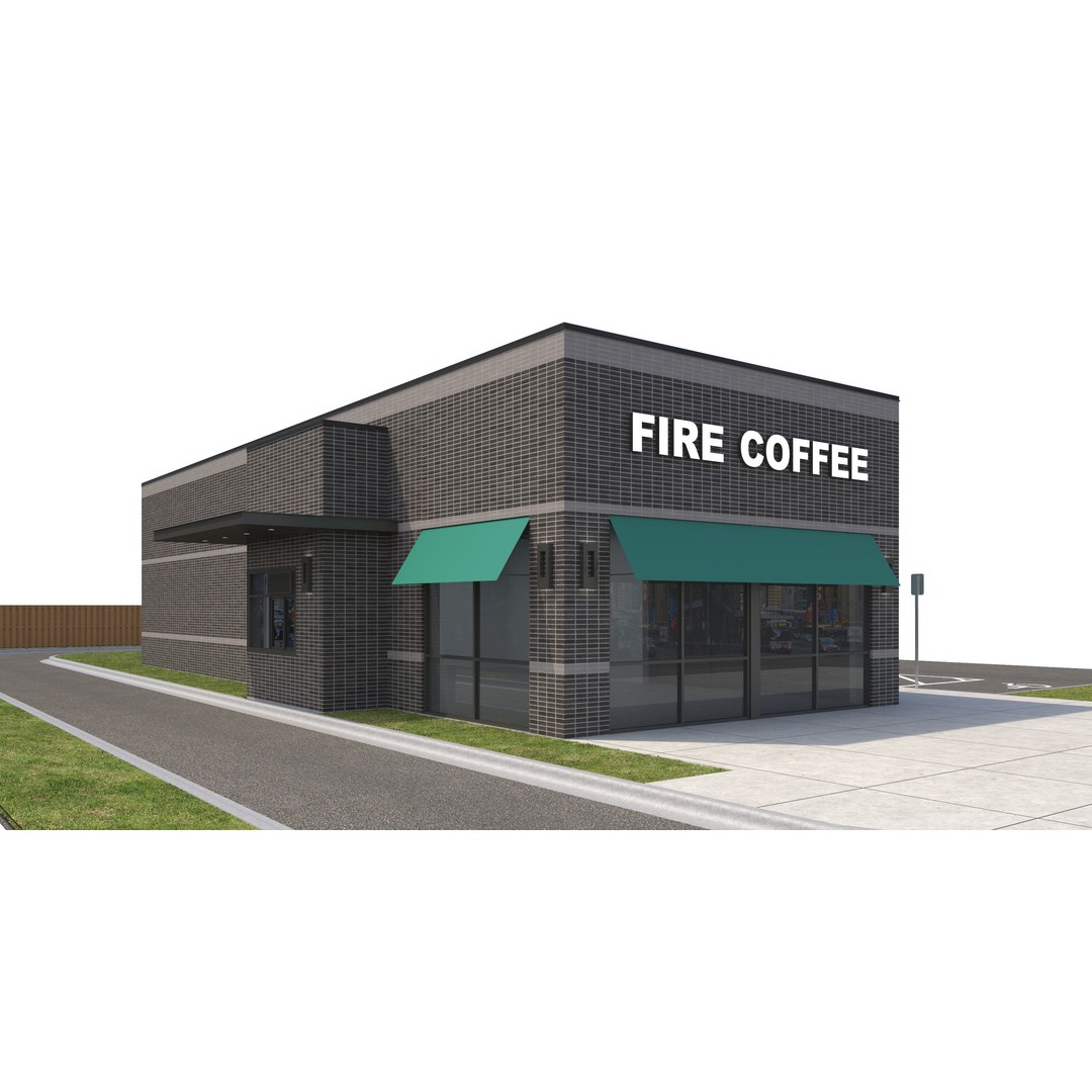 Retail Store 3D Model – Commercial Building with Parking Lot, FBX - View 3