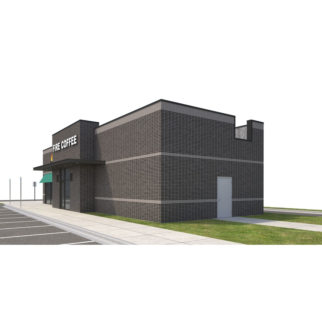 Retail Store 3D Model – Commercial Building with Parking Lot, FBX - View 4