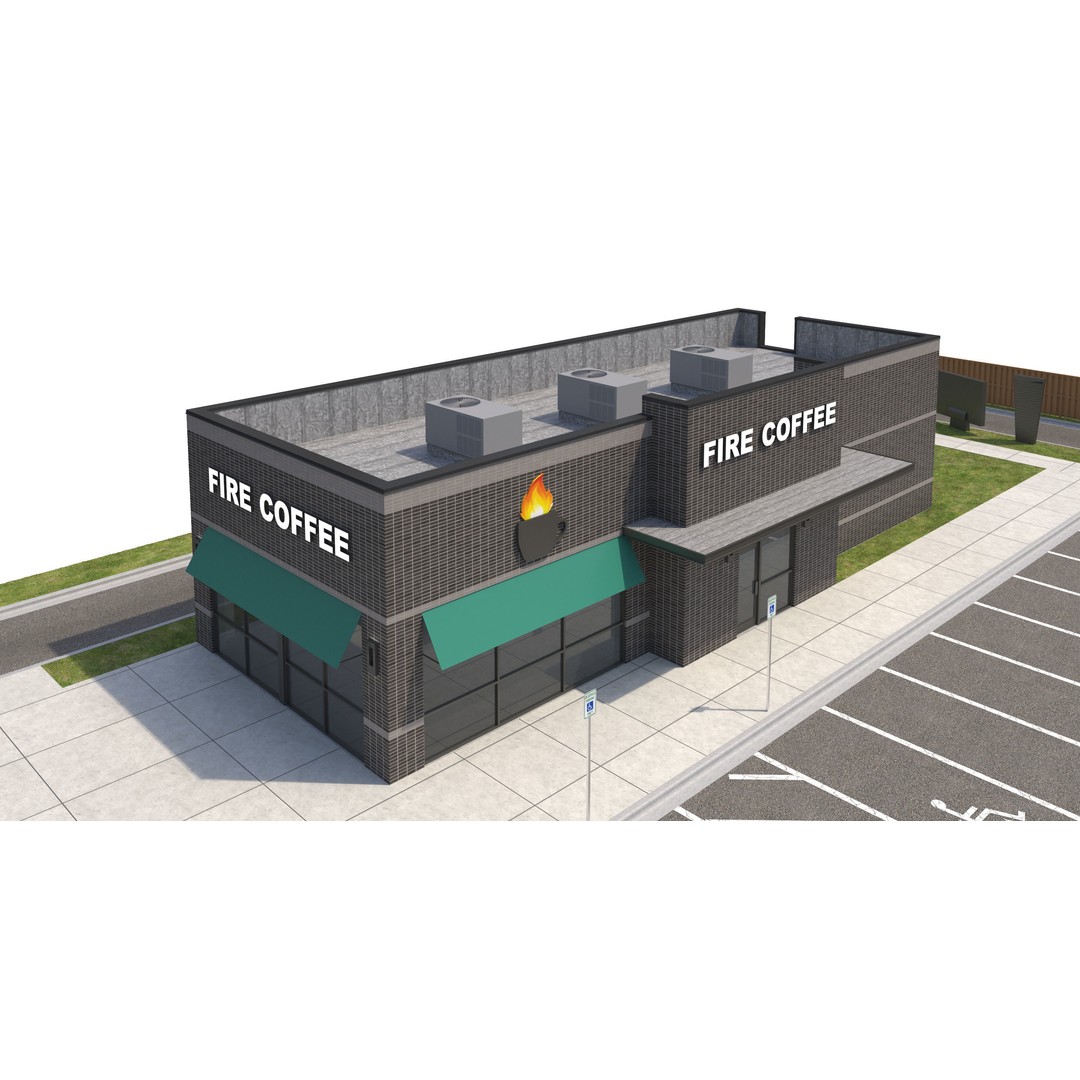 Retail Store 3D Model – Commercial Building with Parking Lot, FBX - View 6