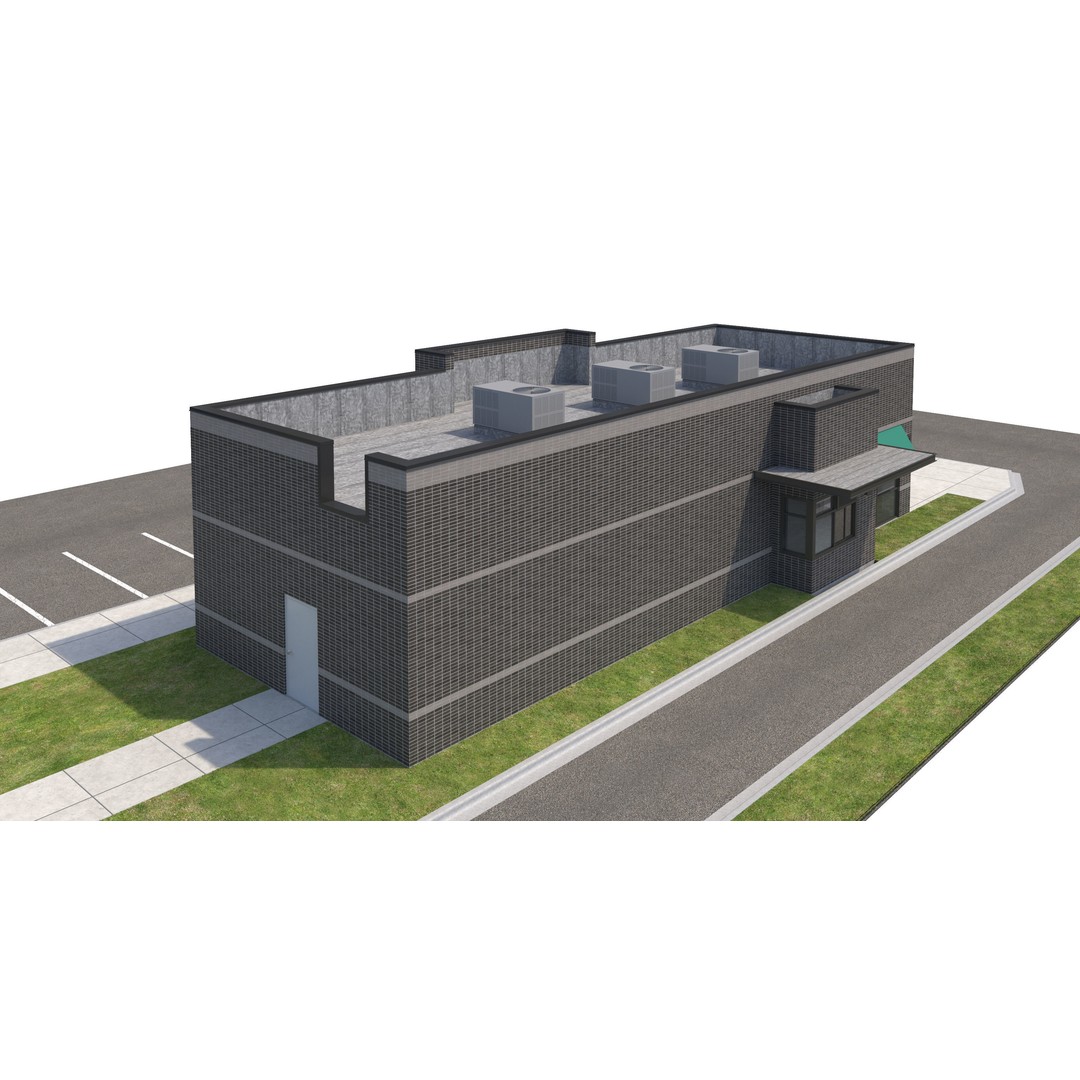 Retail Store 3D Model – Commercial Building with Parking Lot, FBX - View 7