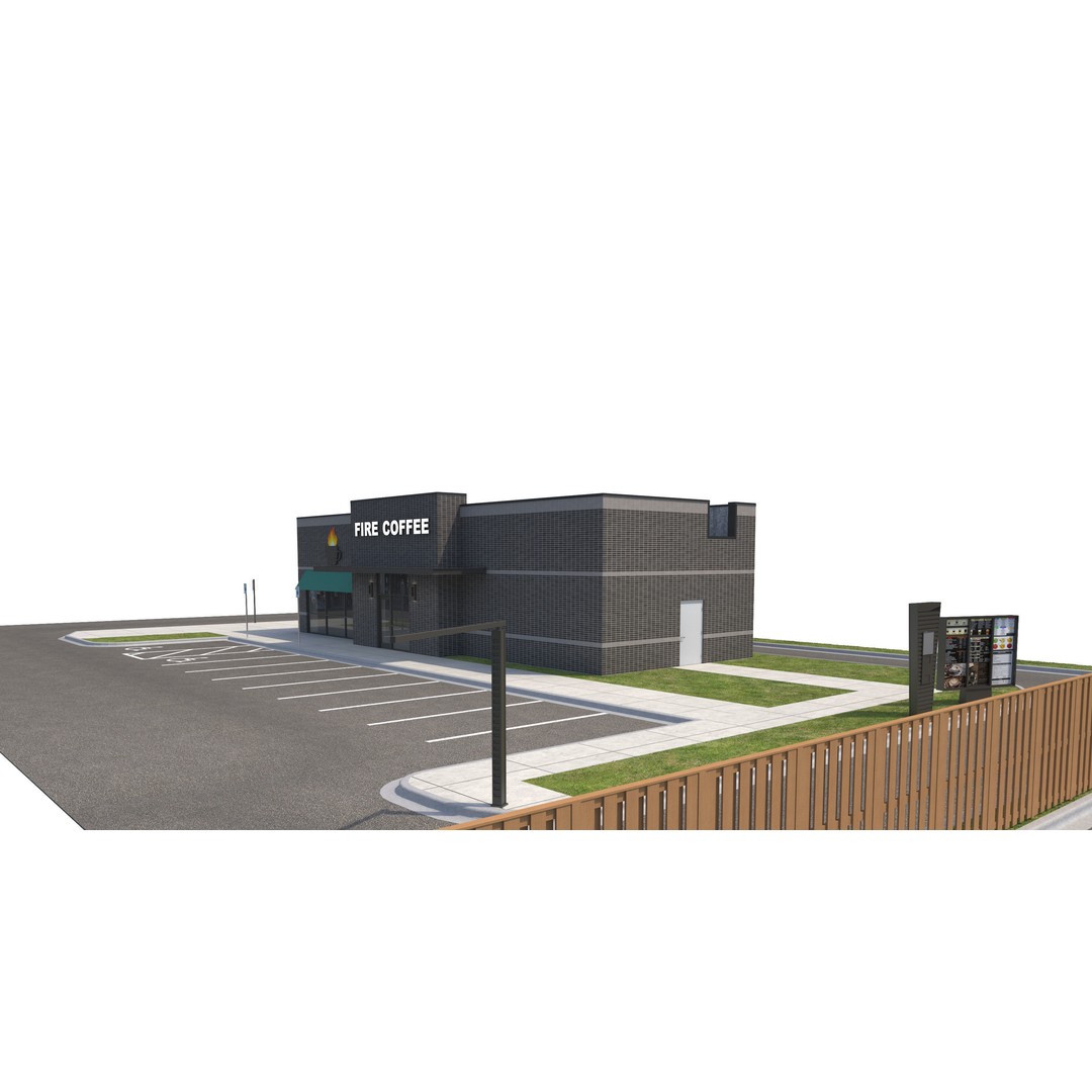 Retail Store 3D Model – Commercial Building with Parking Lot, FBX - View 9