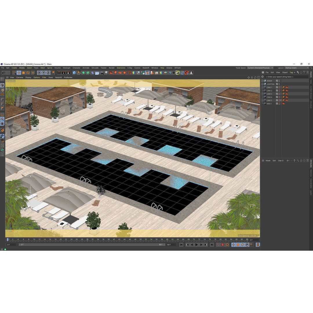 Miami Holiday Resort 3D Model – Exterior Scene Files, Cinema4D