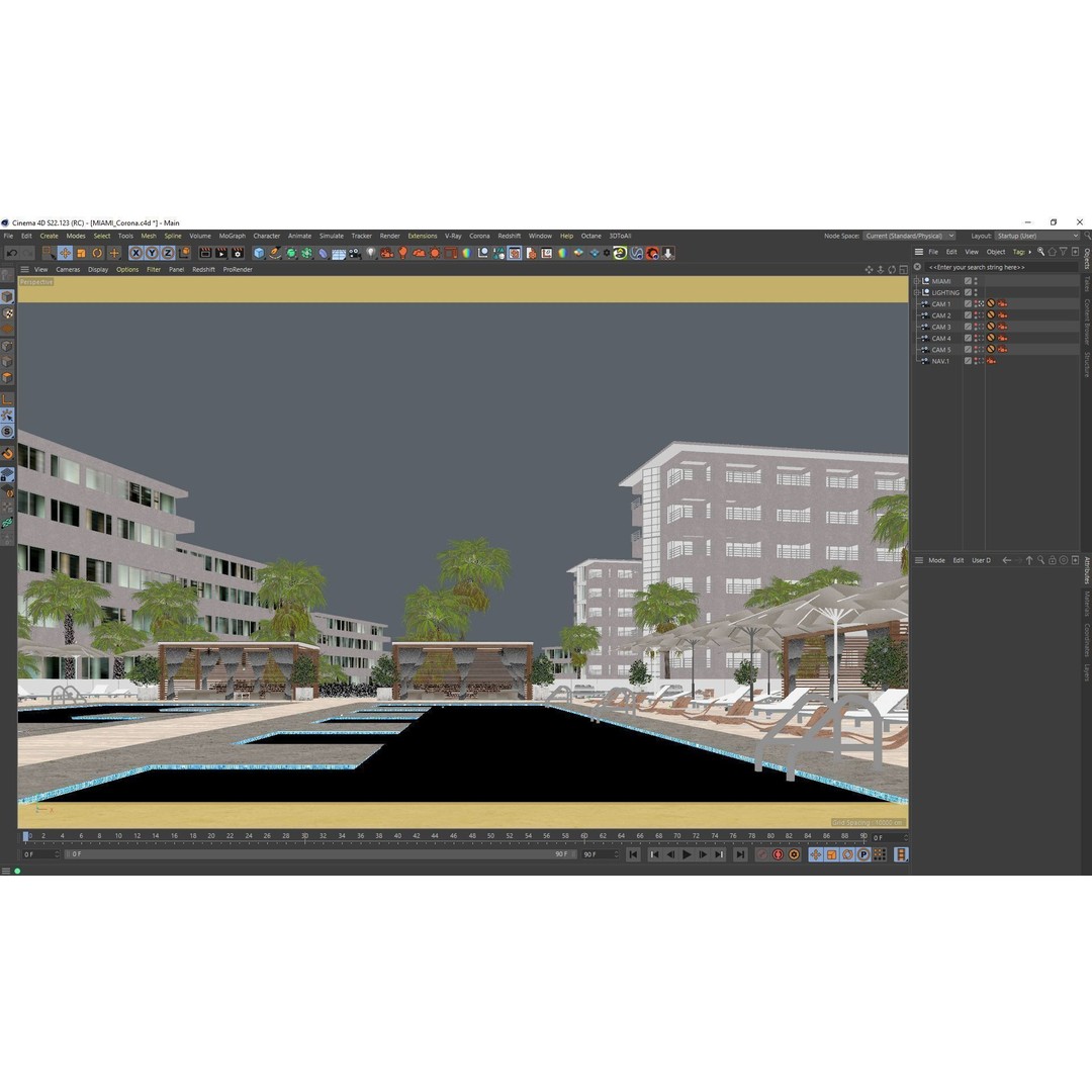 Miami Holiday Resort 3D Model – Exterior Scene Files, Cinema4D - View 12