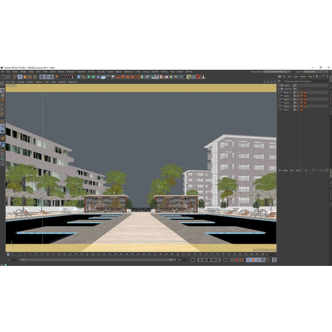 Miami Holiday Resort 3D Model – Exterior Scene Files, Cinema4D - View 13