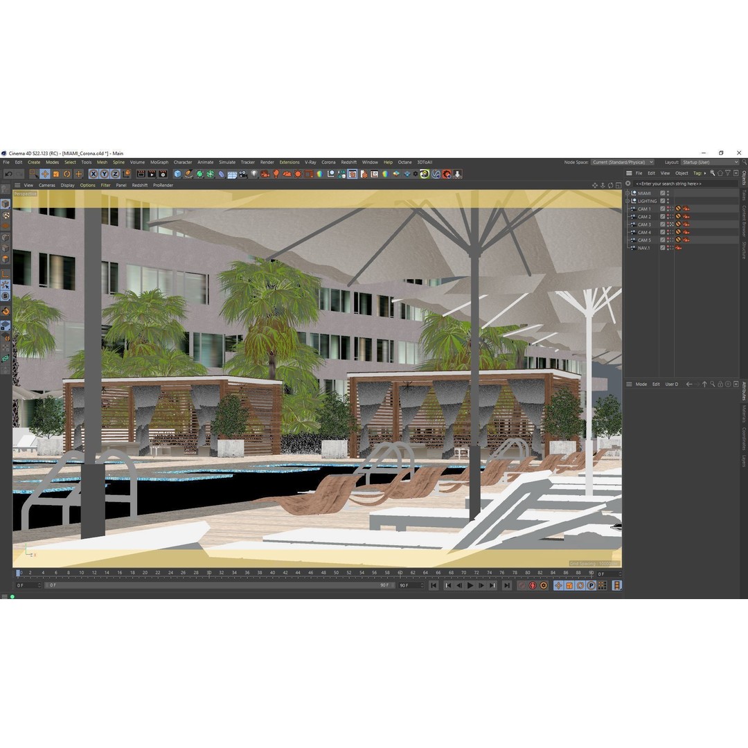 Miami Holiday Resort 3D Model – Exterior Scene Files, Cinema4D - View 14