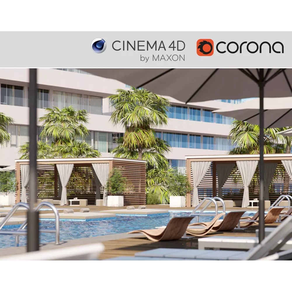 Miami Holiday Resort 3D Model – Exterior Scene Files, Cinema4D - View 2