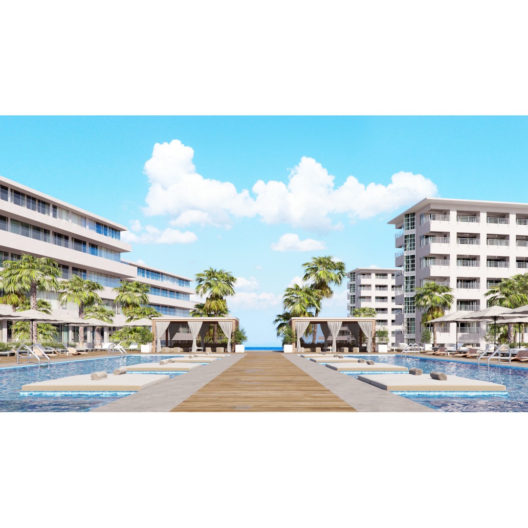 Miami Holiday Resort 3D Model – Exterior Scene Files, Cinema4D - View 3