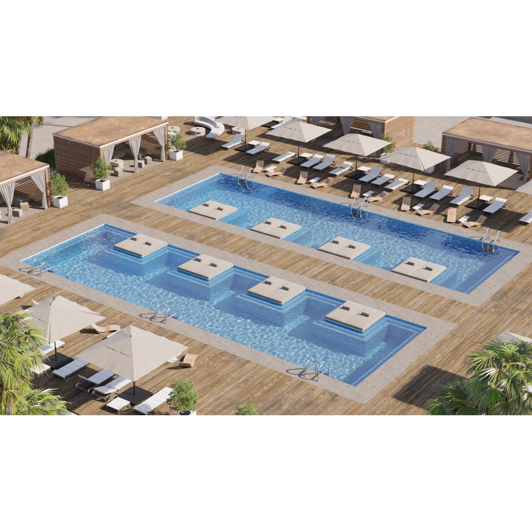Miami Holiday Resort 3D Model – Exterior Scene Files, Cinema4D - View 4