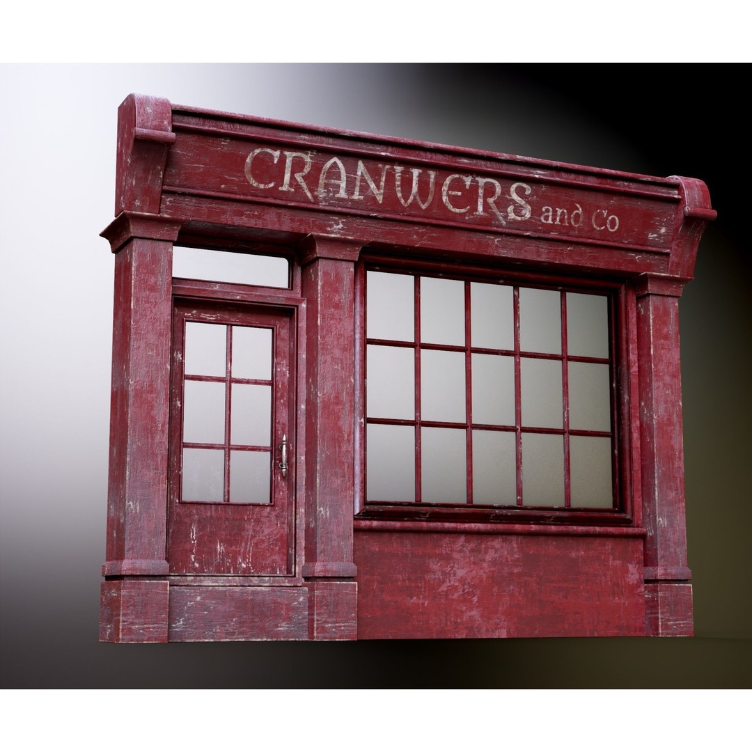 Old English Shop Front 3D Model – Low Poly Game Asset, FBX, PBR