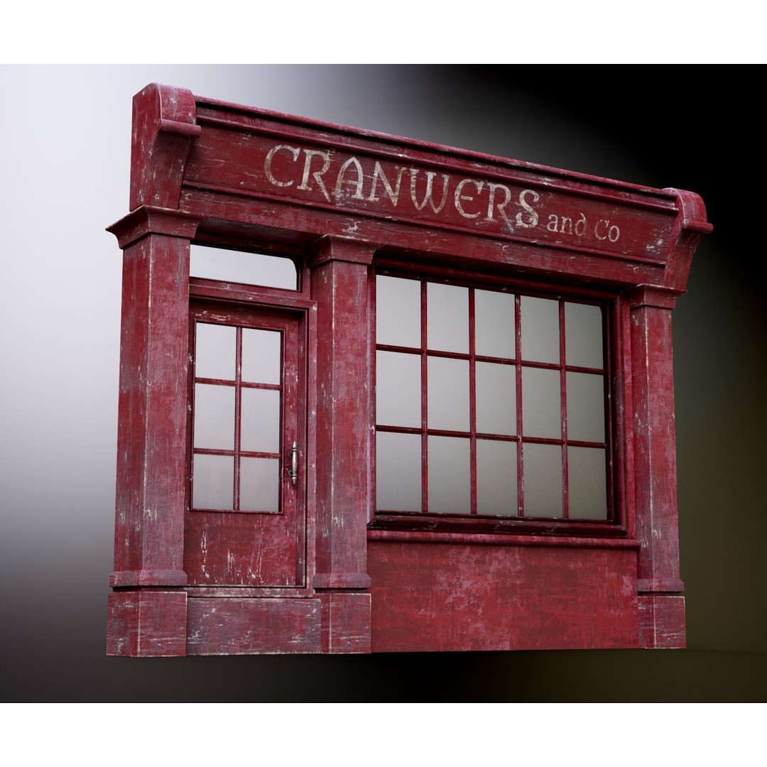 Old English Shop Front 3D Model – Low Poly Game Asset, FBX, PBR - View 16