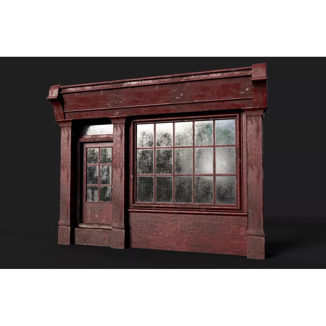 Old English Shop Front 3D Model – Low Poly Game Asset, FBX, PBR - View 2