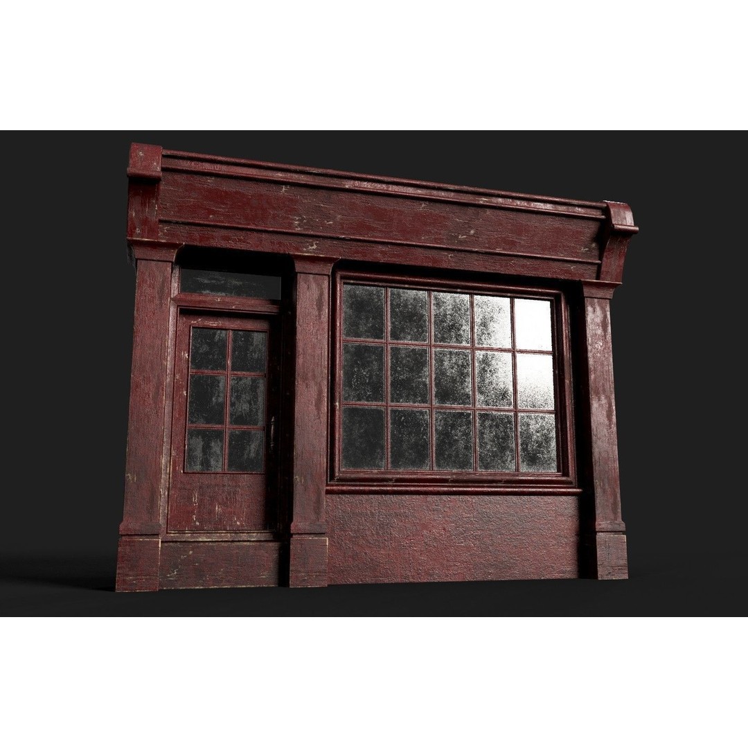 Old English Shop Front 3D Model – Low Poly Game Asset, FBX, PBR - View 4