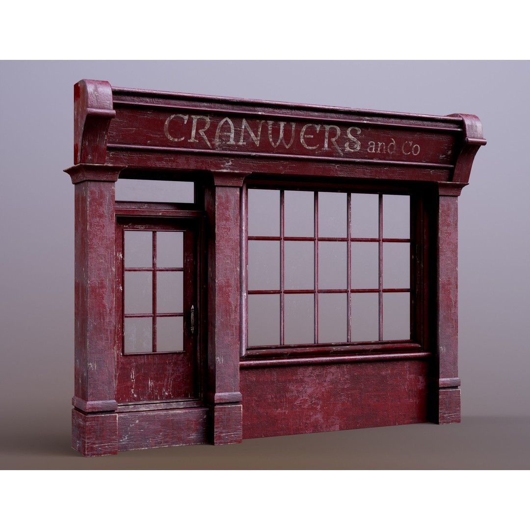 Old English Shop Front 3D Model – Low Poly Game Asset, FBX, PBR - View 6