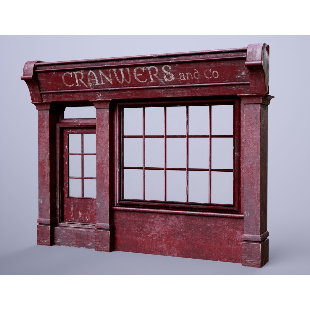 Old English Shop Front 3D Model – Low Poly Game Asset, FBX, PBR - View 7