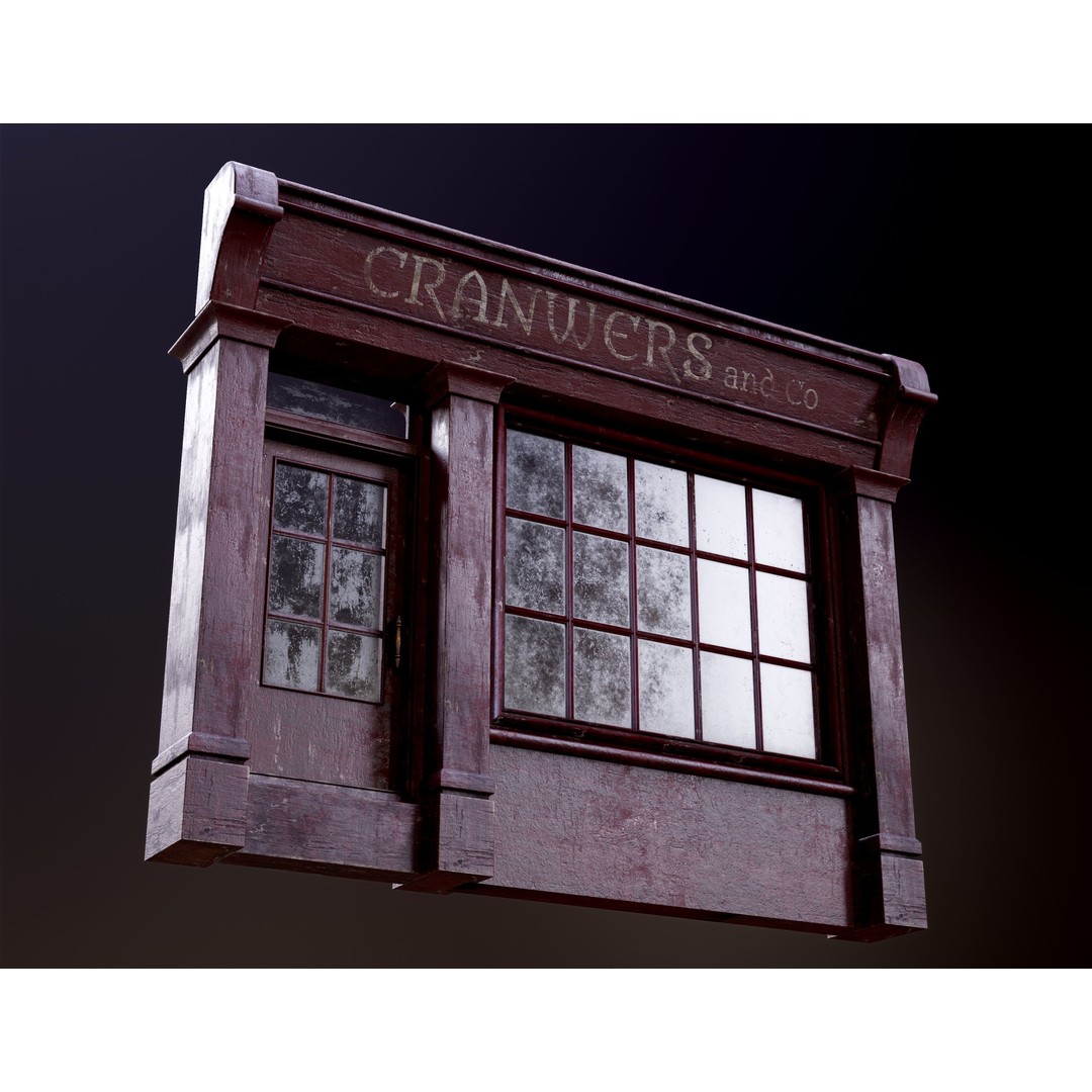 Old English Shop Front 3D Model – Low Poly Game Asset, FBX, PBR - View 9